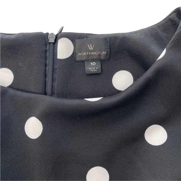 Worthington Womens Dress 3/4 Sleeve Black/White Polka Dot Size 10 Round Neck - Picture 7 of 11